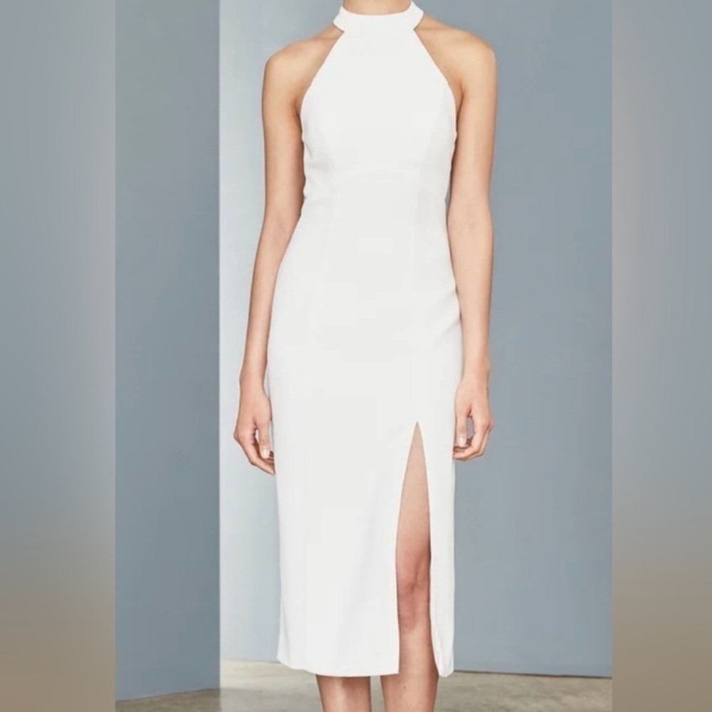 Amsale LW141 sheer back halter midi